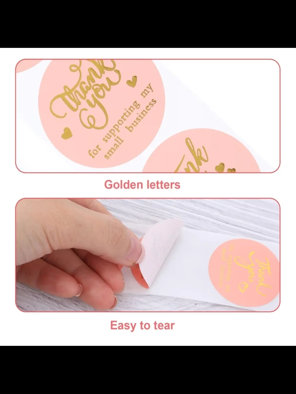 Small Business Packaging Bundle 20 Polymailers 100 Stickers 20 Cards Pink & Gold - Picture 4 of 7